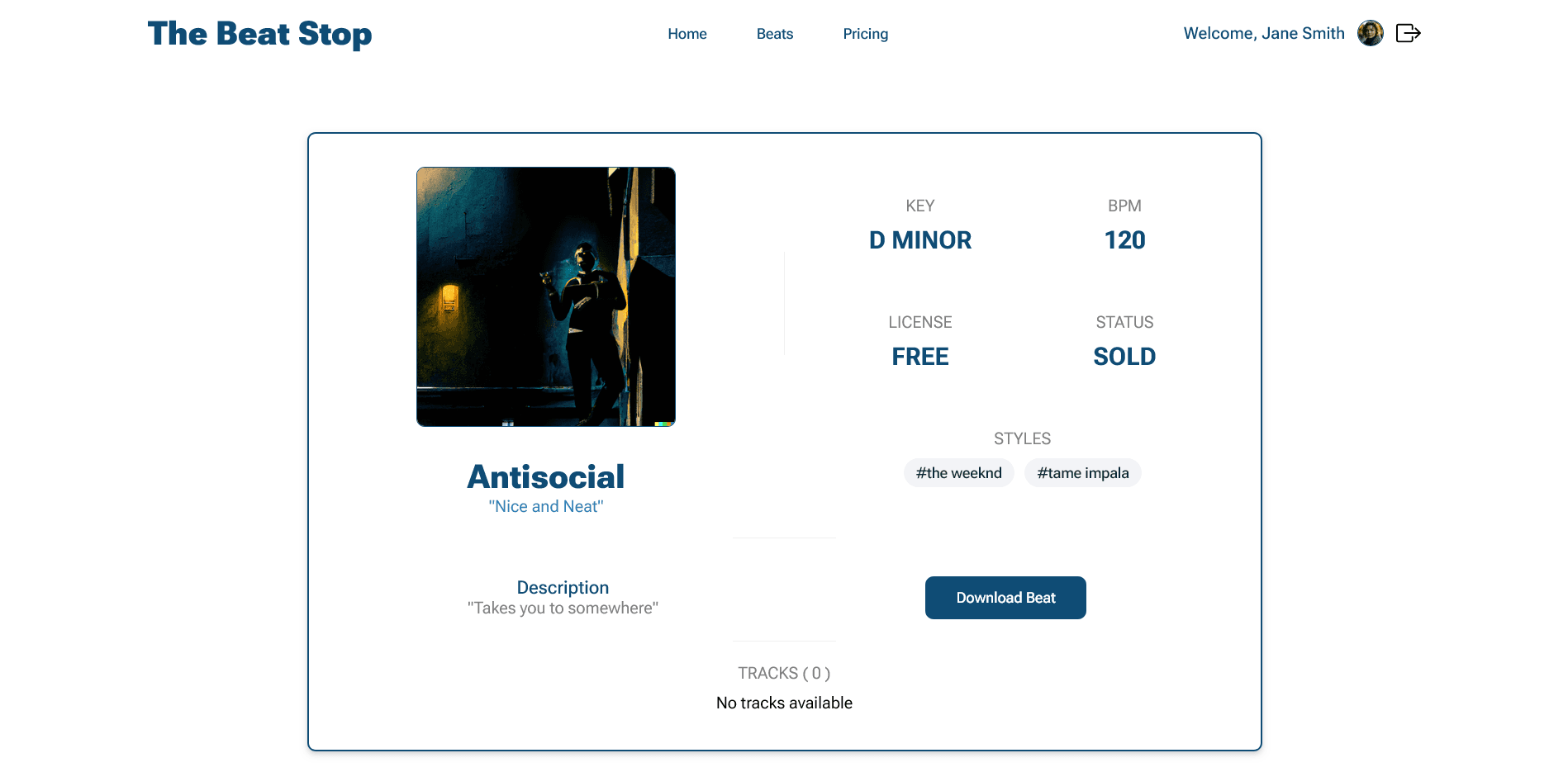 Beat details page for beat owners of the beat stop website