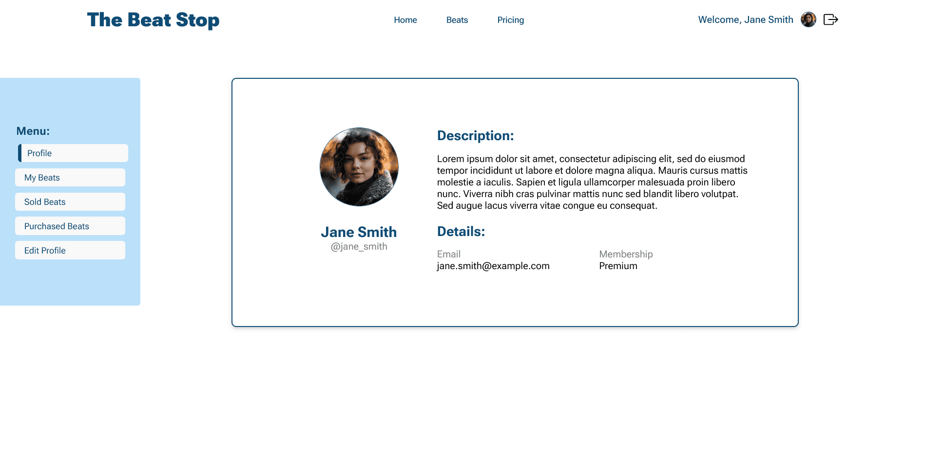 Profile page of the beat stop website