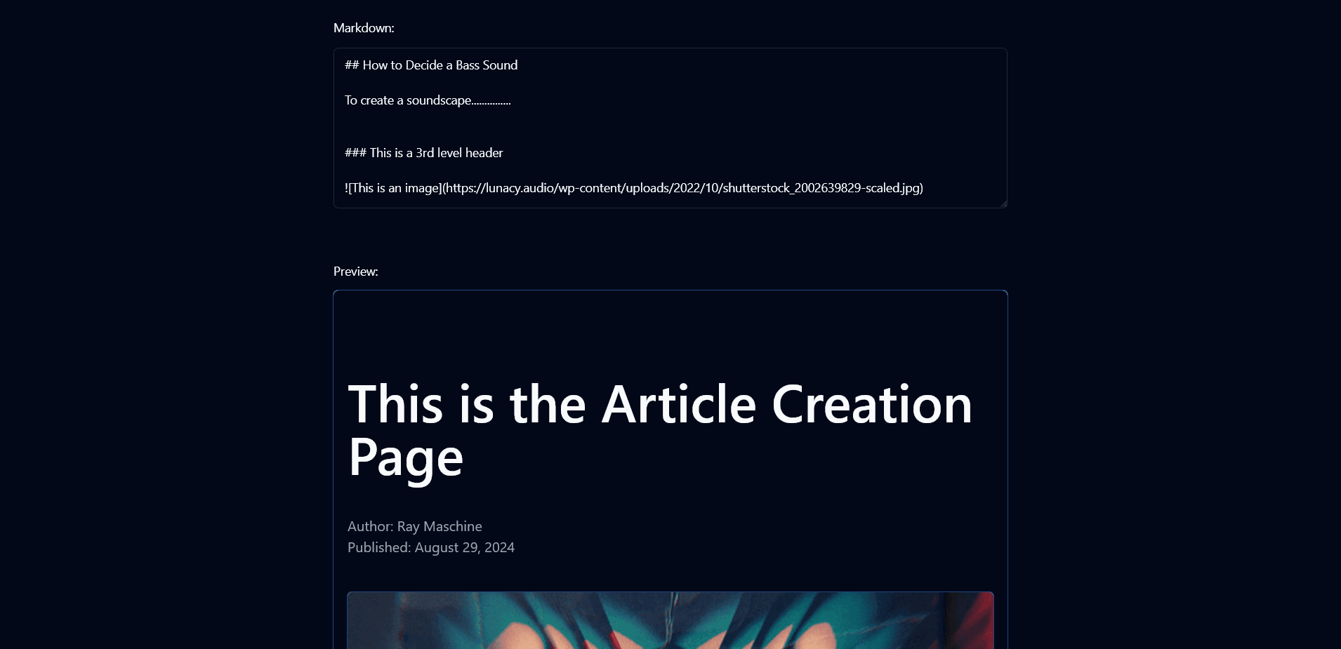 Article creation page of the ray's blog website