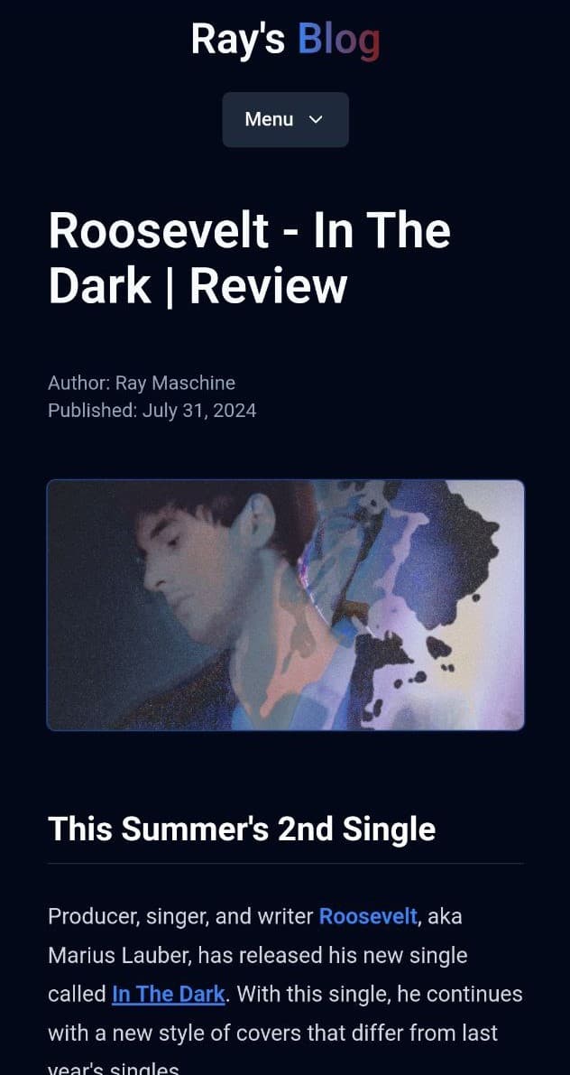 Article page of the ray's blog website on mobile