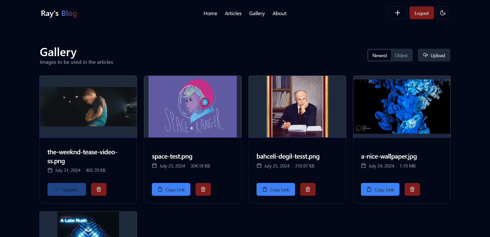 Image gallery page of the ray's blog website
