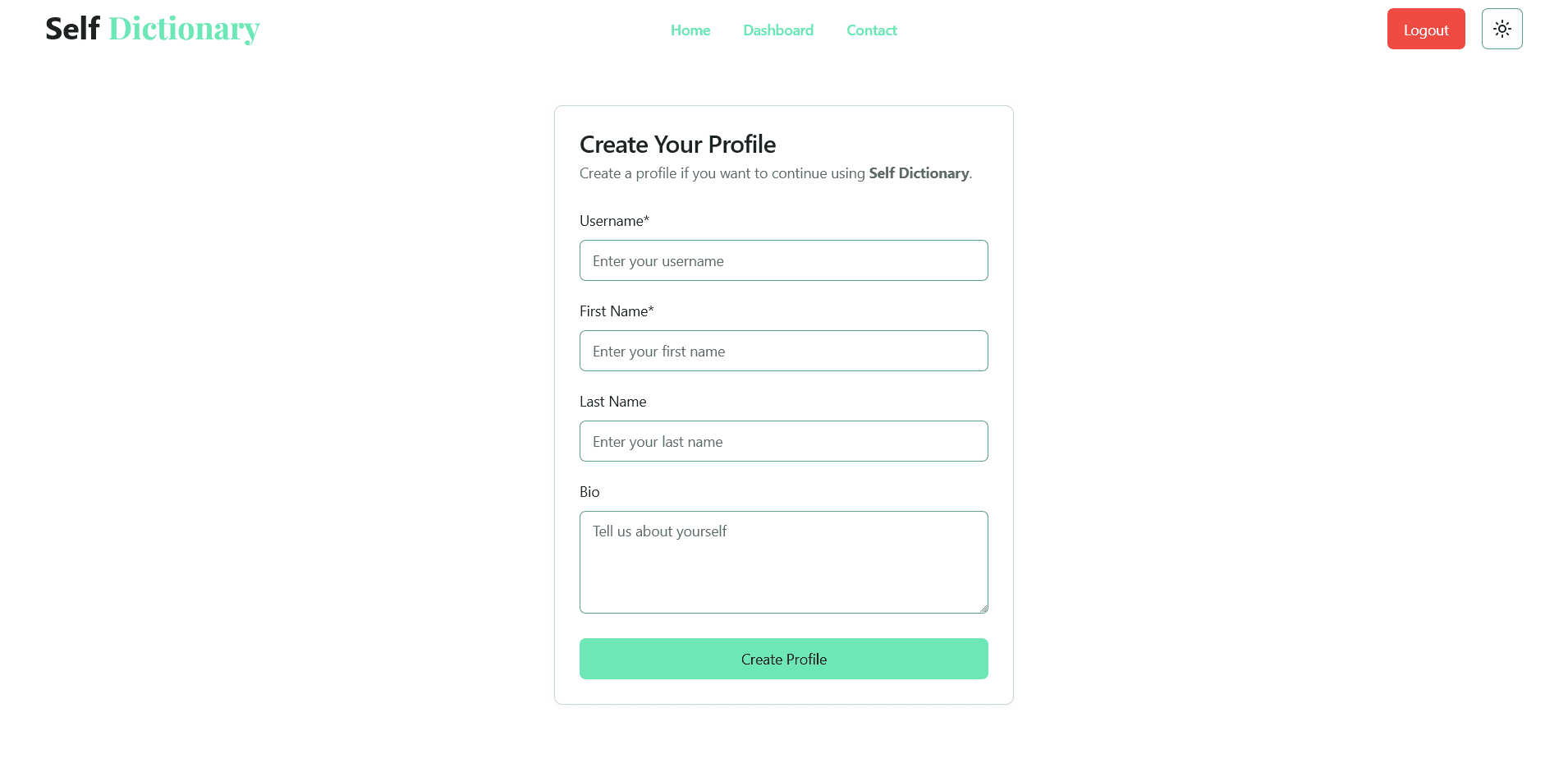 Create profile page of the self dictionary website