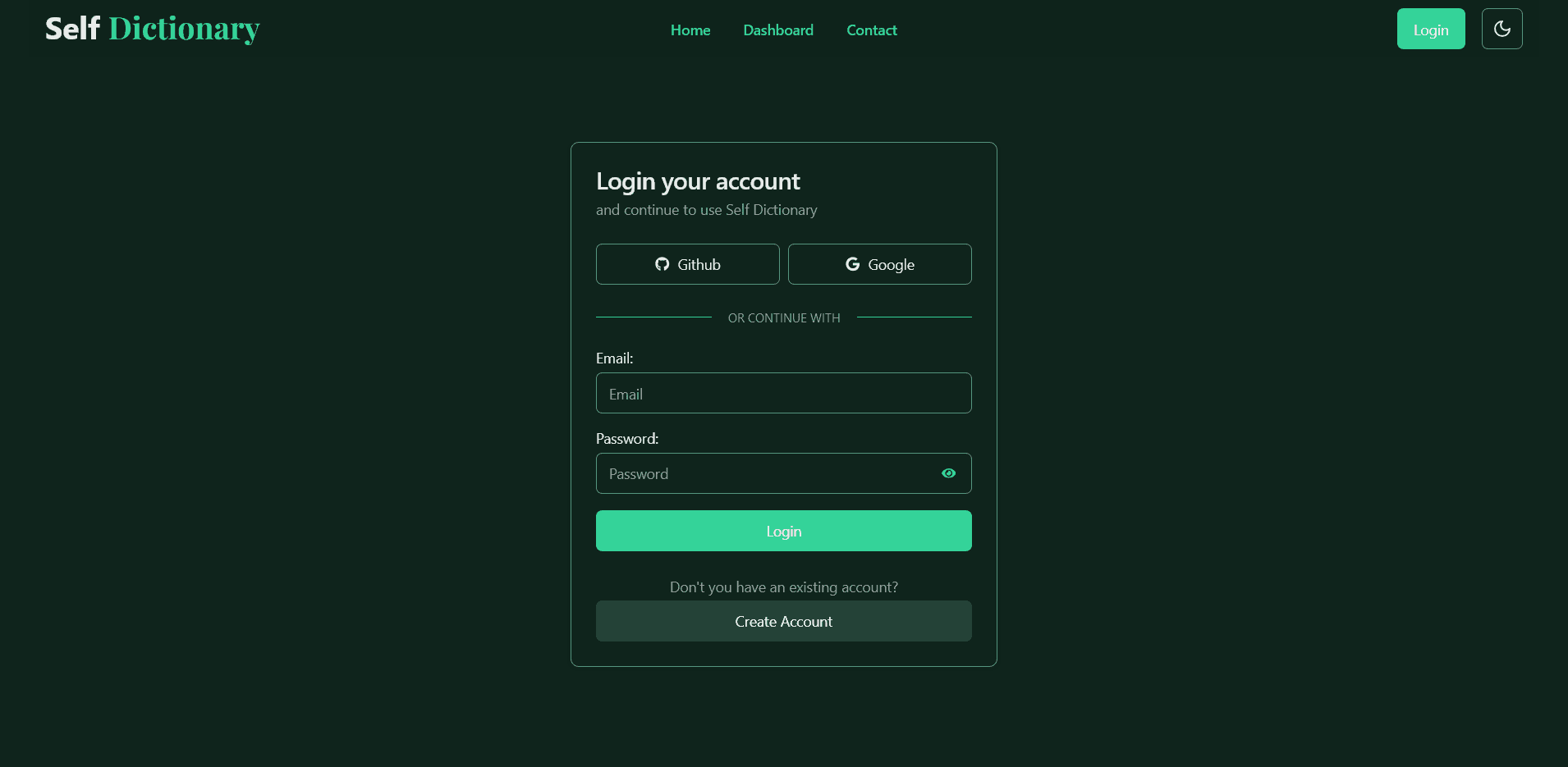 Login page of the self dictionary website